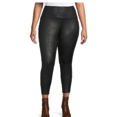 Terra & Sky Women's Skinny Leggings Black Leather Look Size 4X (28W-30W) NEW